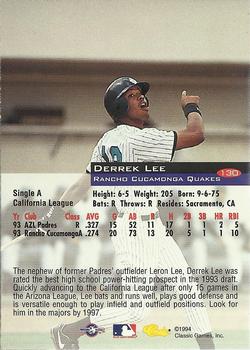 1994 Classic #130 Derrek Lee Back