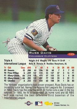 1994 Classic #143 Russ Davis Back