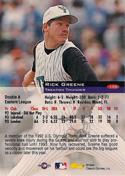 1994 Classic #146 Rick Greene Back