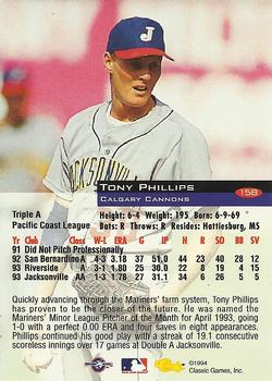 1994 Classic #158 Tony Phillips Back