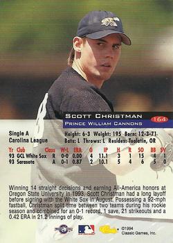 1994 Classic #164 Scott Christman Back