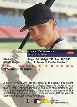 1994 Classic #173 Jeff D'Amico Back