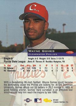 1994 Classic #175 Wayne Gomes Back