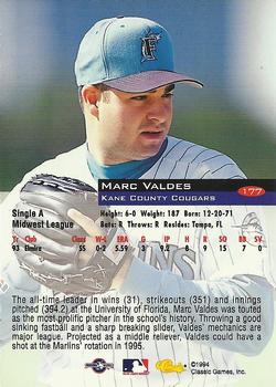 1994 Classic #177 Marc Valdes Back
