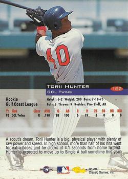 1994 Classic #182 Torii Hunter Back
