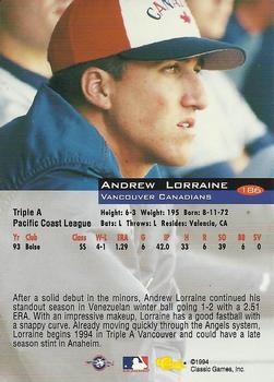 1994 Classic #186 Andrew Lorraine Back