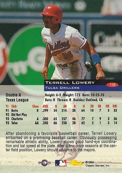 1994 Classic #18 Terrell Lowery Back