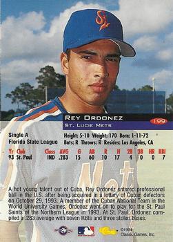 1994 Classic #199 Rey Ordonez Back
