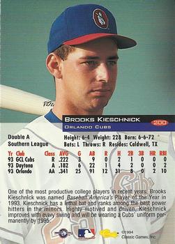 1994 Classic #200 Brooks Kieschnick Back