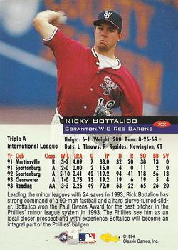 1994 Classic #22 Ricky Bottalico Back