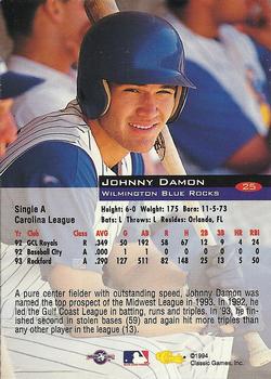 1994 Classic #25 Johnny Damon Back