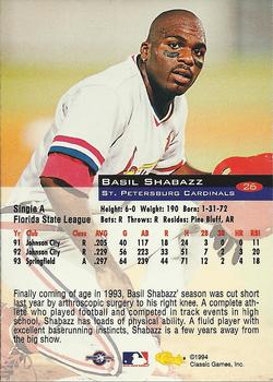 1994 Classic #26 Basil Shabazz Back
