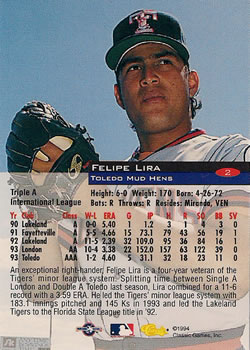 1994 Classic #2 Felipe Lira Back