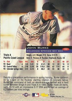 1994 Classic #32 John Burke Back