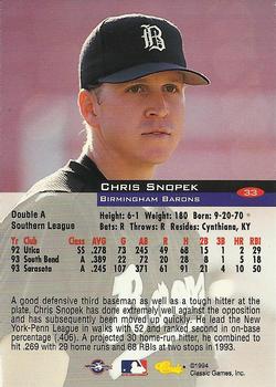 1994 Classic #33 Chris Snopek Back