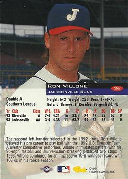1994 Classic #36 Ron Villone Back