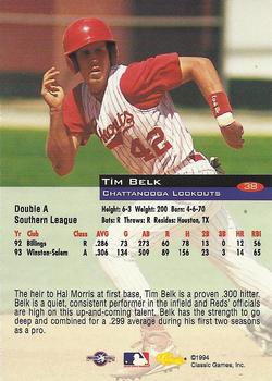 1994 Classic #38 Tim Belk Back