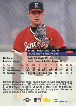 1994 Classic #39 Rod Henderson Back