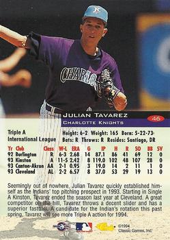 1994 Classic #46 Julian Tavarez Back