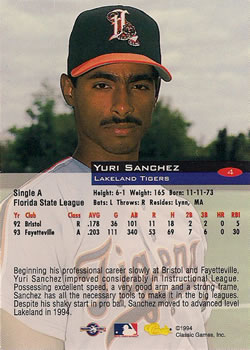 1994 Classic #4 Yuri Sanchez Back