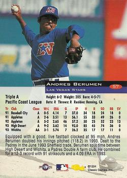 1994 Classic #57 Andres Berumen Back