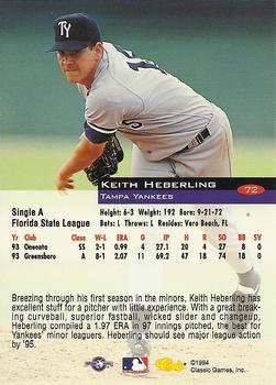 1994 Classic #72 Keith Heberling Back