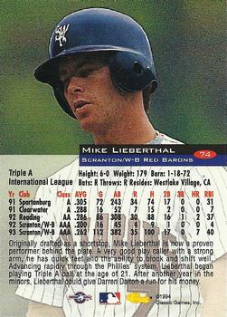 1994 Classic #74 Mike Lieberthal Back