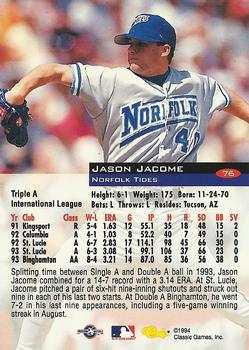 1994 Classic #76 Jason Jacome Back