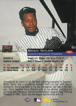 1994 Classic #80 Brien Taylor Back