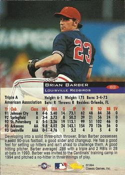 1994 Classic #82 Brian Barber Back
