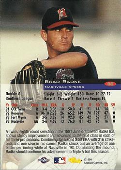 1994 Classic #88 Brad Radke Back
