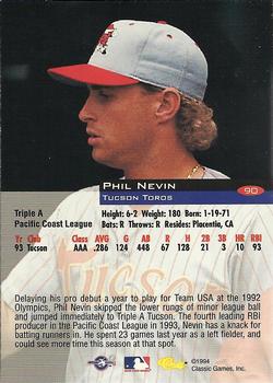 1994 Classic #90 Phil Nevin Back