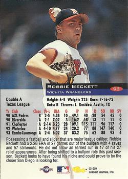 1994 Classic #93 Robbie Beckett Back