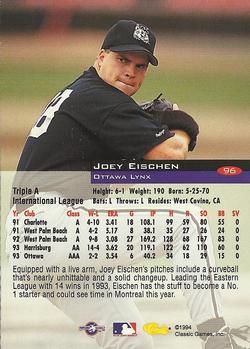 1994 Classic #96 Joey Eischen Back