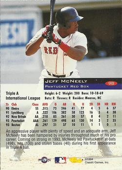 1994 Classic #98 Jeff McNeely Back