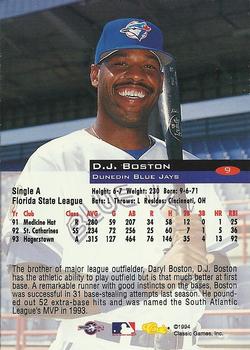 1994 Classic #9 D.J. Boston Back