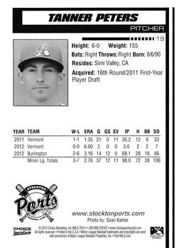 2013 Choice Stockton Ports #19 Tanner Peters Back