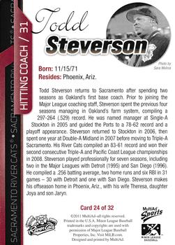 2011 MultiAd Sacramento River Cats #24 Todd Steverson Back