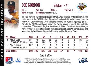 2013 Brandt Pacific Coast League Top Prospects #1 Dee Gordon Back