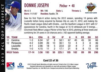 2013 Brandt Pacific Coast League Top Prospects #22 Donnie Joseph Back