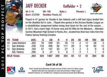 2013 Brandt Pacific Coast League Top Prospects #34 Jaff Decker Back