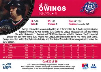 2013 Brandt Pacific Coast League All-Stars #20 Chris Owings Back