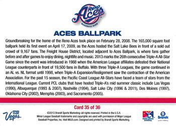 2013 Brandt Pacific Coast League All-Stars #35 Aces Ballpark Back