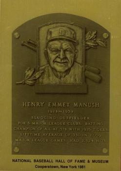 1981-89 Official Hall of Fame Metallic Plaques #NNO Heinie Manush Front