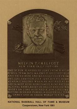 1981-89 Official Hall of Fame Metallic Plaques #NNO Mel Ott Front