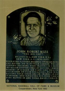 1981-89 Official Hall of Fame Metallic Plaques #NNO Johnny Mize Front