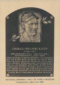 1981-89 Official Hall of Fame Metallic Plaques #NNO Chuck Klein Front