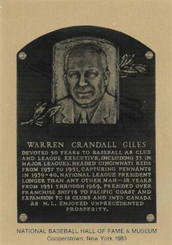 1981-89 Official Hall of Fame Metallic Plaques #NNO Warren Giles Front