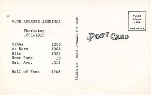 1973-80 TCMA All-Time Greats Postcards #NNO Hughie Jennings Back