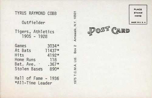 1973-80 TCMA All-Time Greats Postcards #NNO Ty Cobb Back